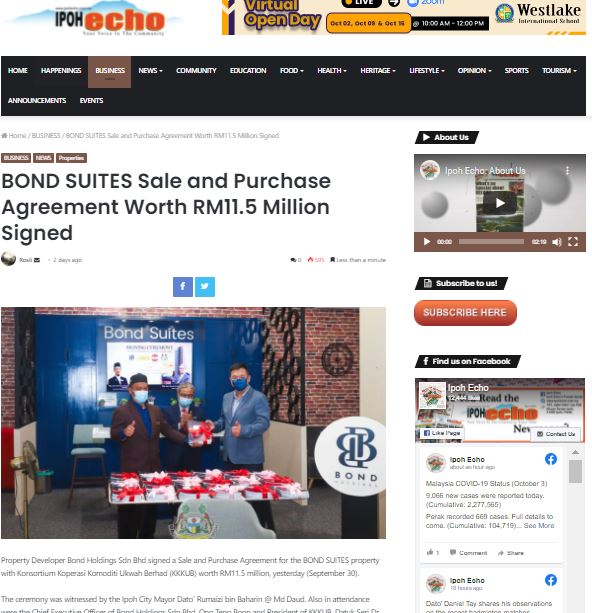 [IpohEcho] BOND SUITES Sale and Purchase Agreement Worth RM11.5 Million Signed.